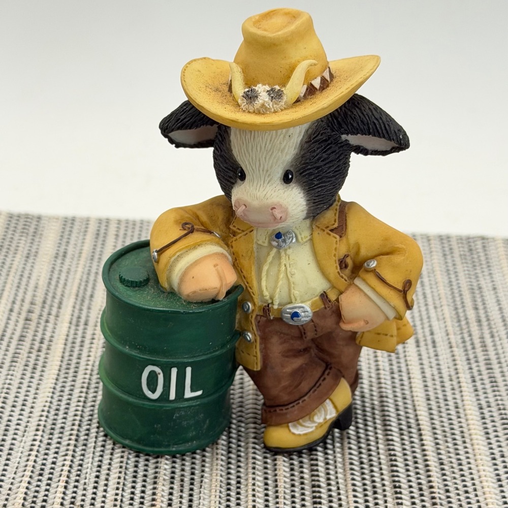 Enesco Mary's Moo Moos Oil Be There For Moo Cowboy Cow Figurine 674273 1999 3in